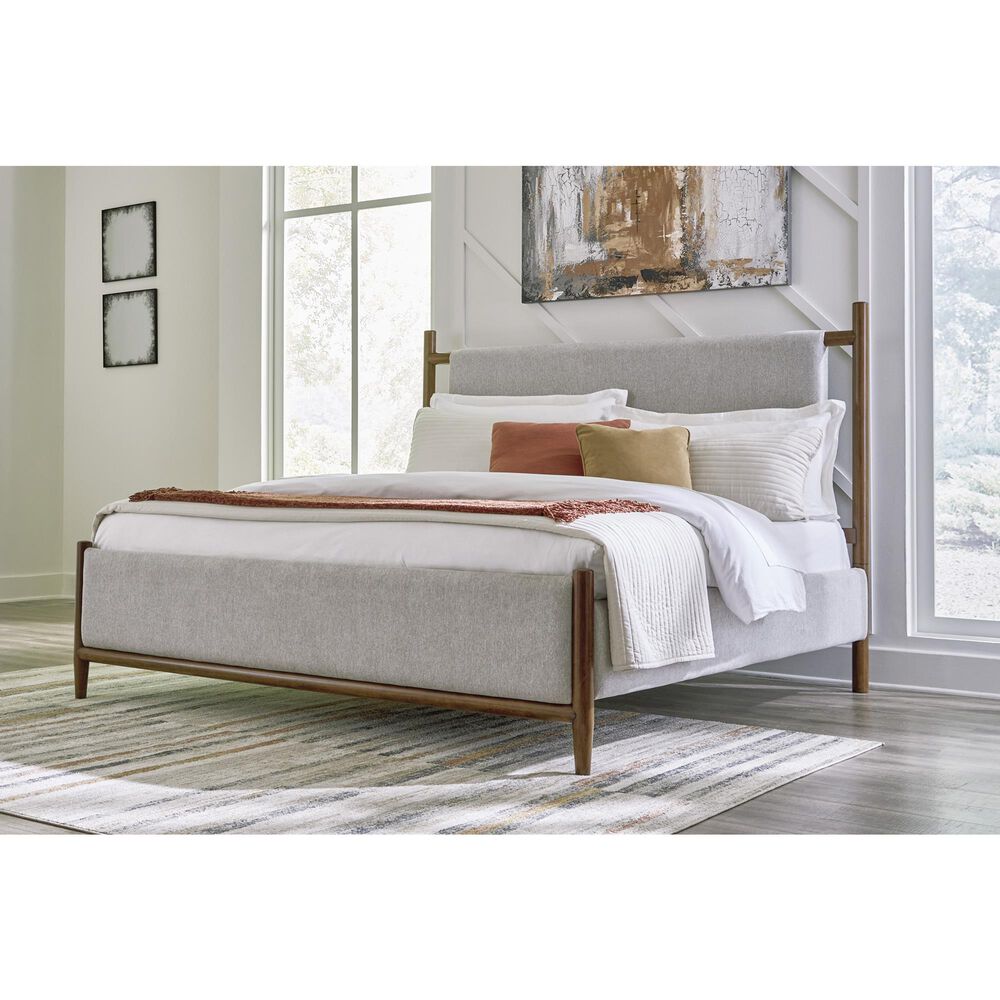 Ashley Lyncott Queen Panel Bed and Two Nightstands in Medium Brown, , large
