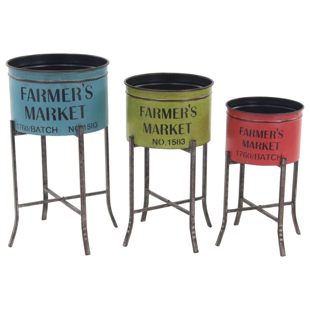 Maple and Jade Farmhouse Metal Planter in Blue, Gray, Green and Red (Set of 3), , large