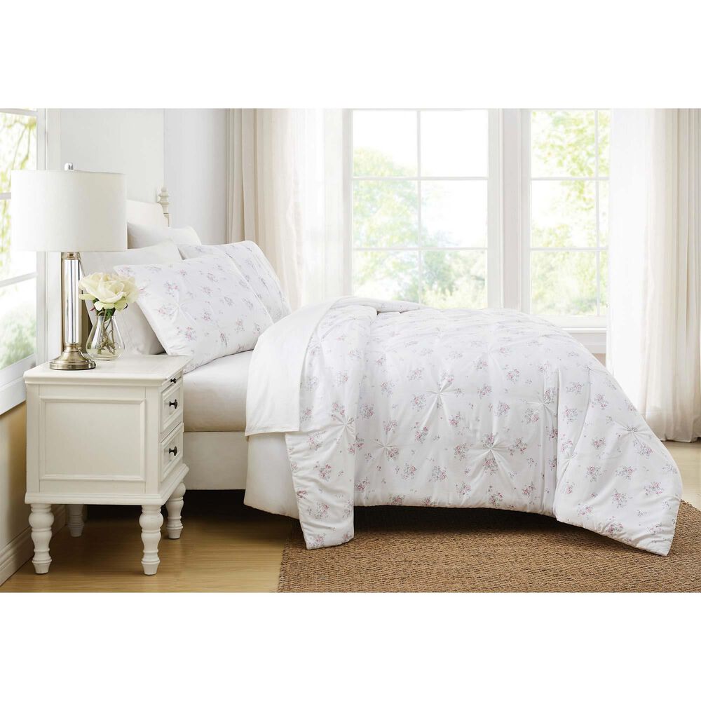 Pem America Rosebury 2-Piece Twin Comforter Set in White and Pink, , large