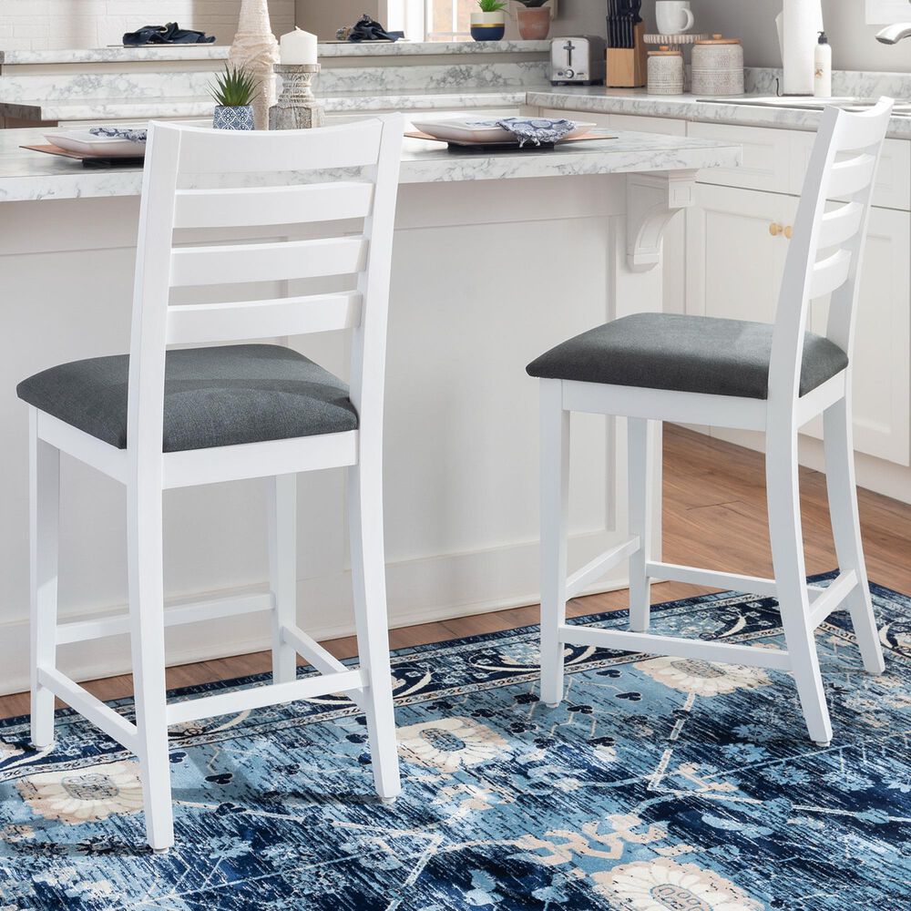 Linon Home Decor Flynn 22" Counter Stool with Charcoal Grey Cushion in White (Set of 2), , large
