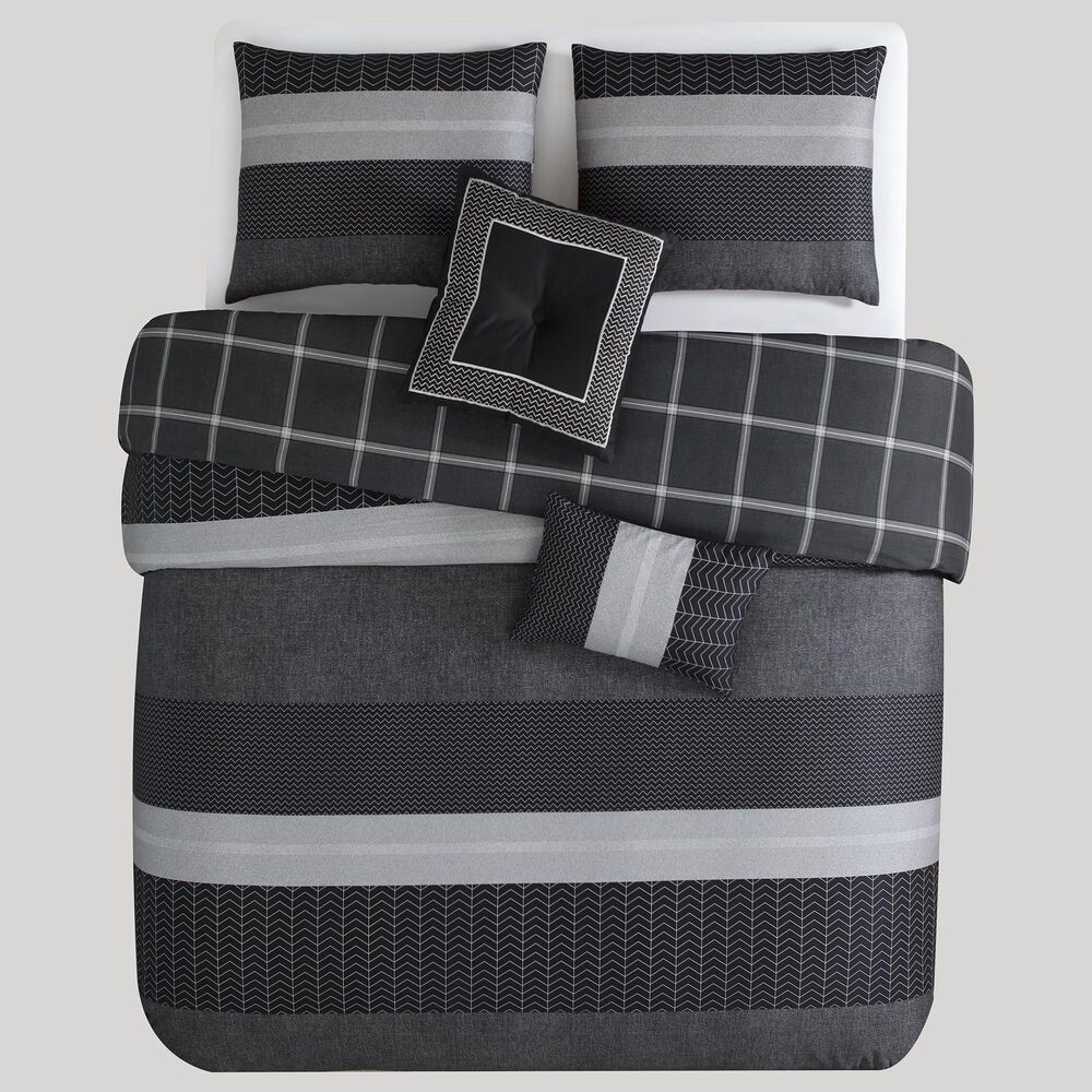Bebejan Kyle 5-Piece Queen Comforter Set in Black and Grey, , large