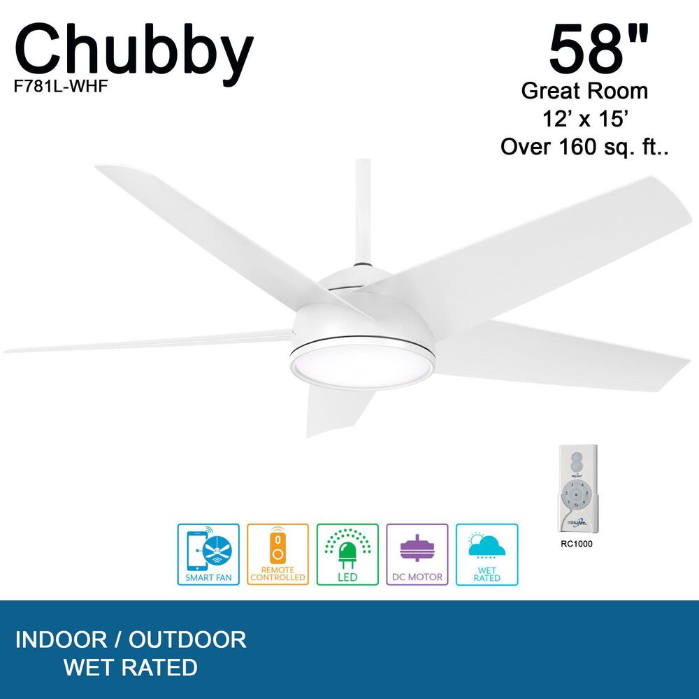 Minka-Aire Chubby 58" Smart Indoor/Outdoor Ceiling Fan in Flat White, , large