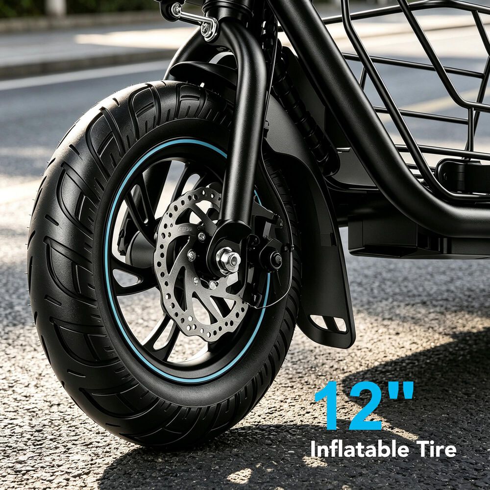 HOMLUX 550W 20-Mile Adults Electric Scooter with Pet Basket in Black, , large
