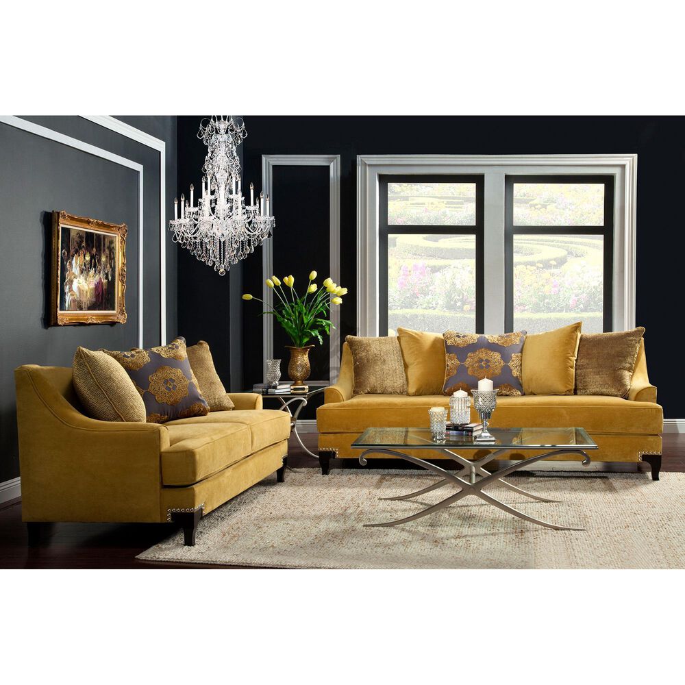 Furniture of America Atene 71&quot; Loveseat in Gold Velvet, , large