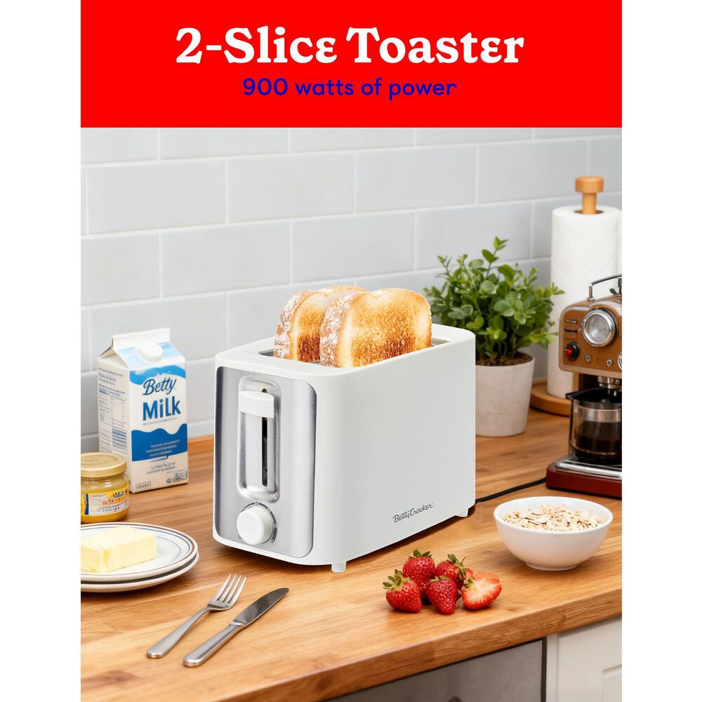 Betty Crocker 2-Slice Pop-Up Toaster in White, , large