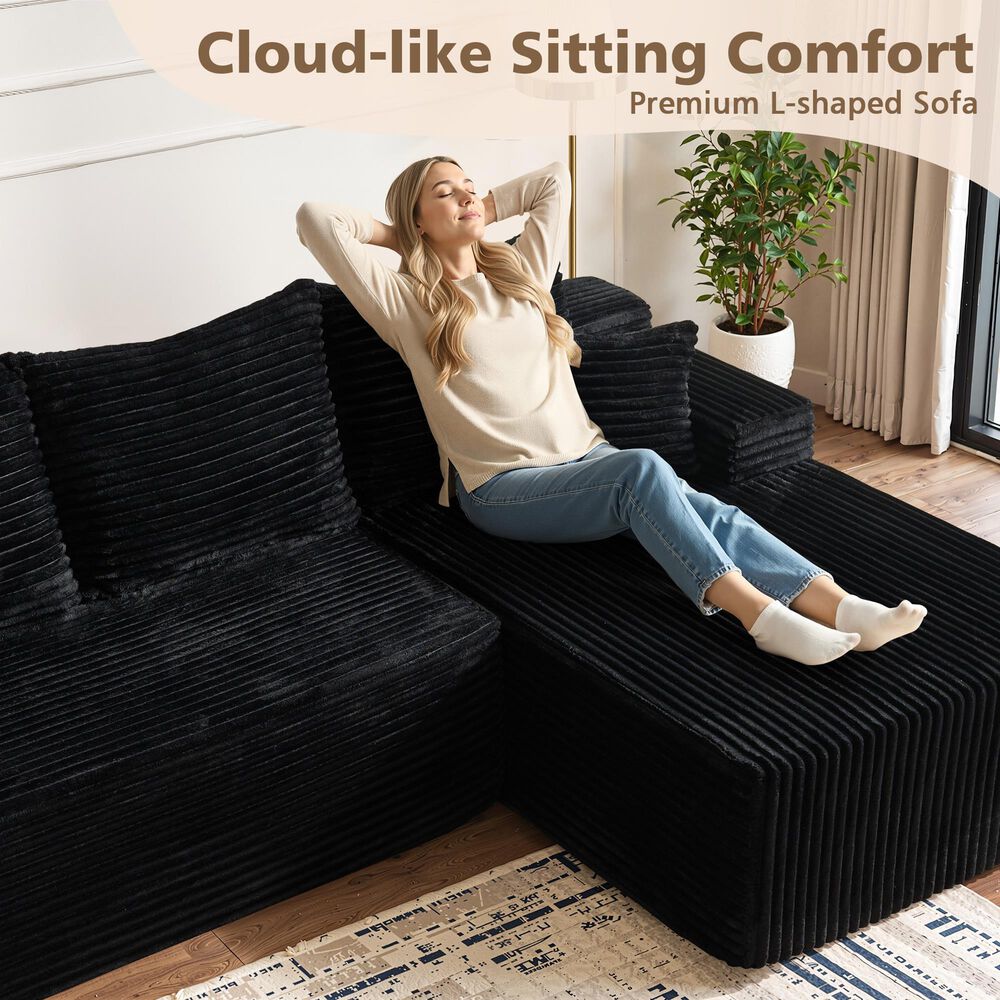HOMLUX 2-Piece L-Shaped Sectional with Right Facing Chaise in Black, , large