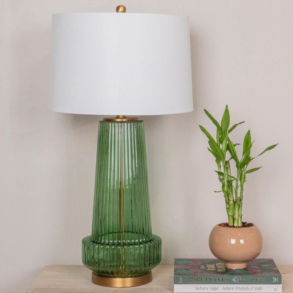 Creative Coop Bernadette Ribbed Glass Table Lamp in Green, , large