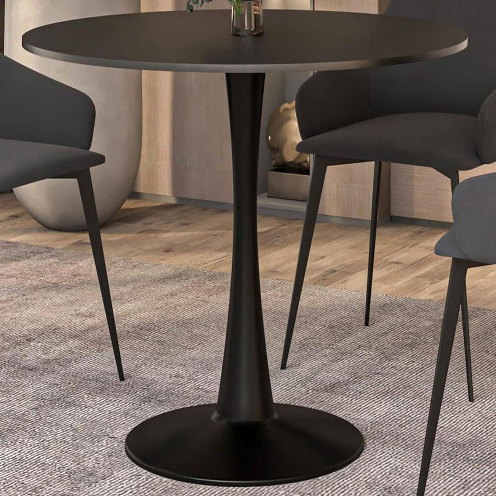 Leisuremod LeisureMod Bristol Mid-Century Modern Round Dining Table with a 31 Wood Top and Iron Pedestal Base with Gloss Finish for Kitchen and Dining Room, , large