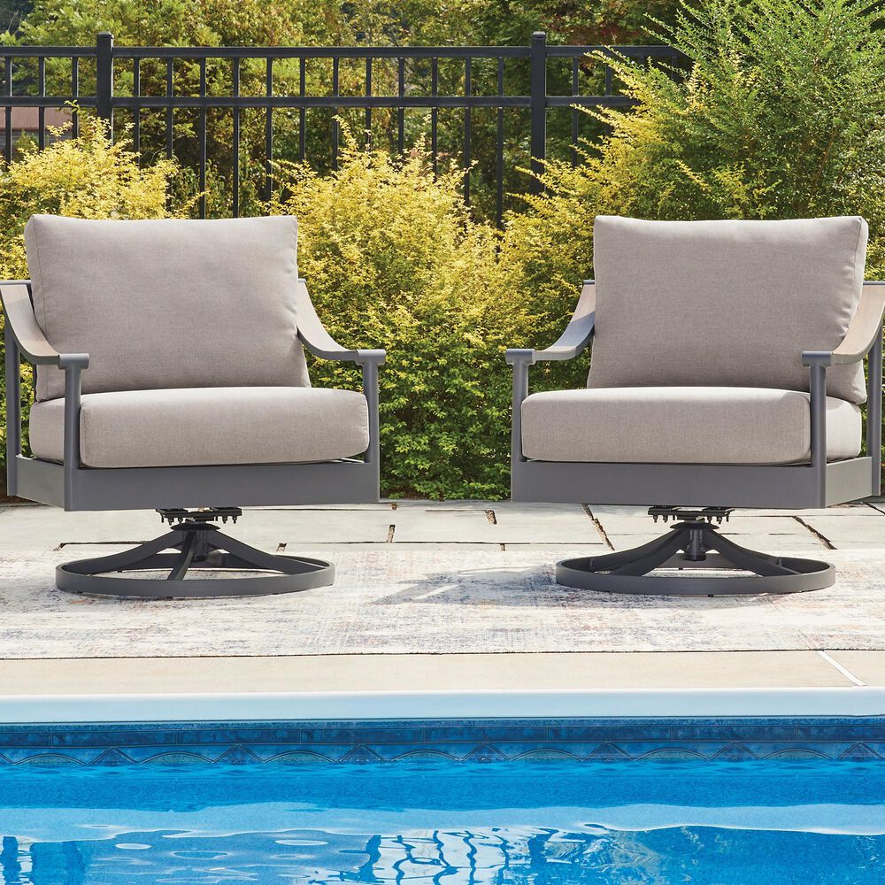 Ashley Ocean Beach Patio Swivel Rocker Lounge Chair with Cushion in Gray, , large