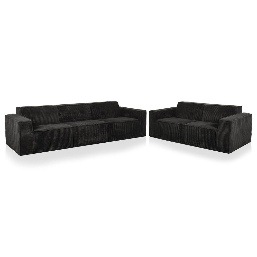 Furniture of America Facil 5-Piece Modular Track Arm Sofa Set in Black, , large