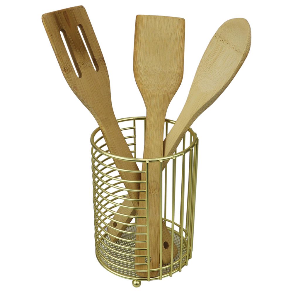 Home Basics Halo Cutlery Holder with Mesh Bottom in Gold Matte, , large
