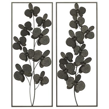 Maple and Jade 36" x 14" Contemporary Flowers Wall Decor in Black (Set of 2), , large
