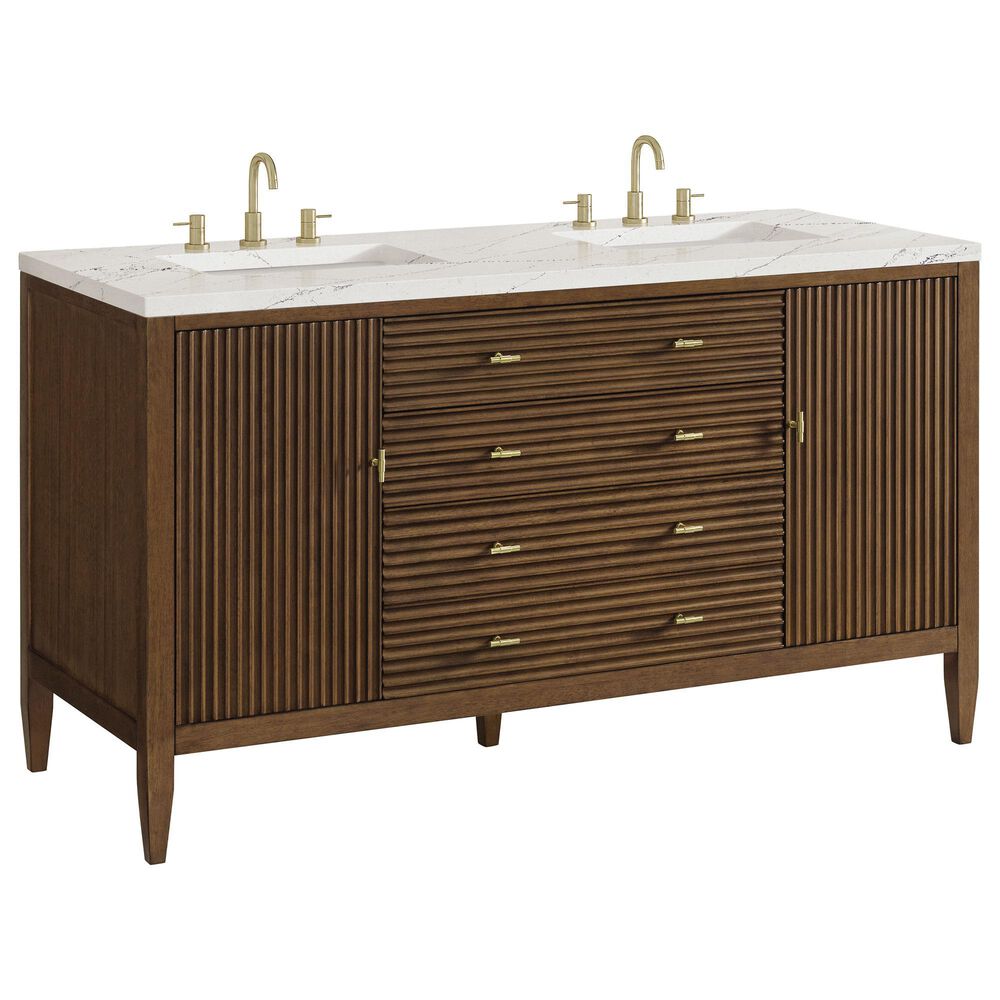 James Martin Vanities Myrrin 60" Double Vanity in Mid Century Walnut with 3 cm Ethereal Noctis Quartz Top, , large