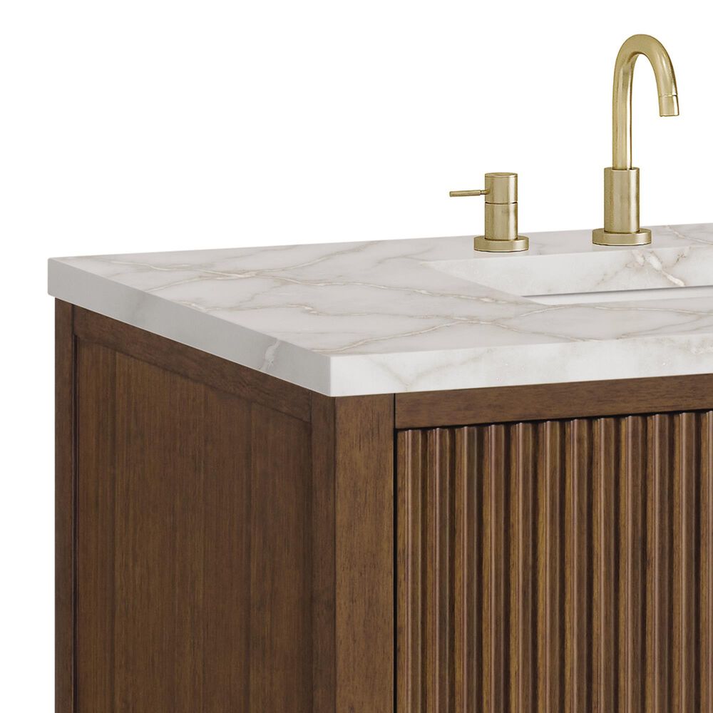James Martin Vanities Myrrin 36&quot; Vanity in Mid-Century Walnut with 3 cm Victorian Silver Quartz Top, , large