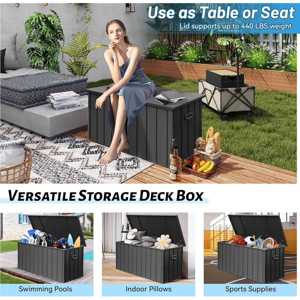 Hearth and Haven 190-Gallon Outdoor Storage Deck Box with Hydraulic Piston in Dark Gray, , large