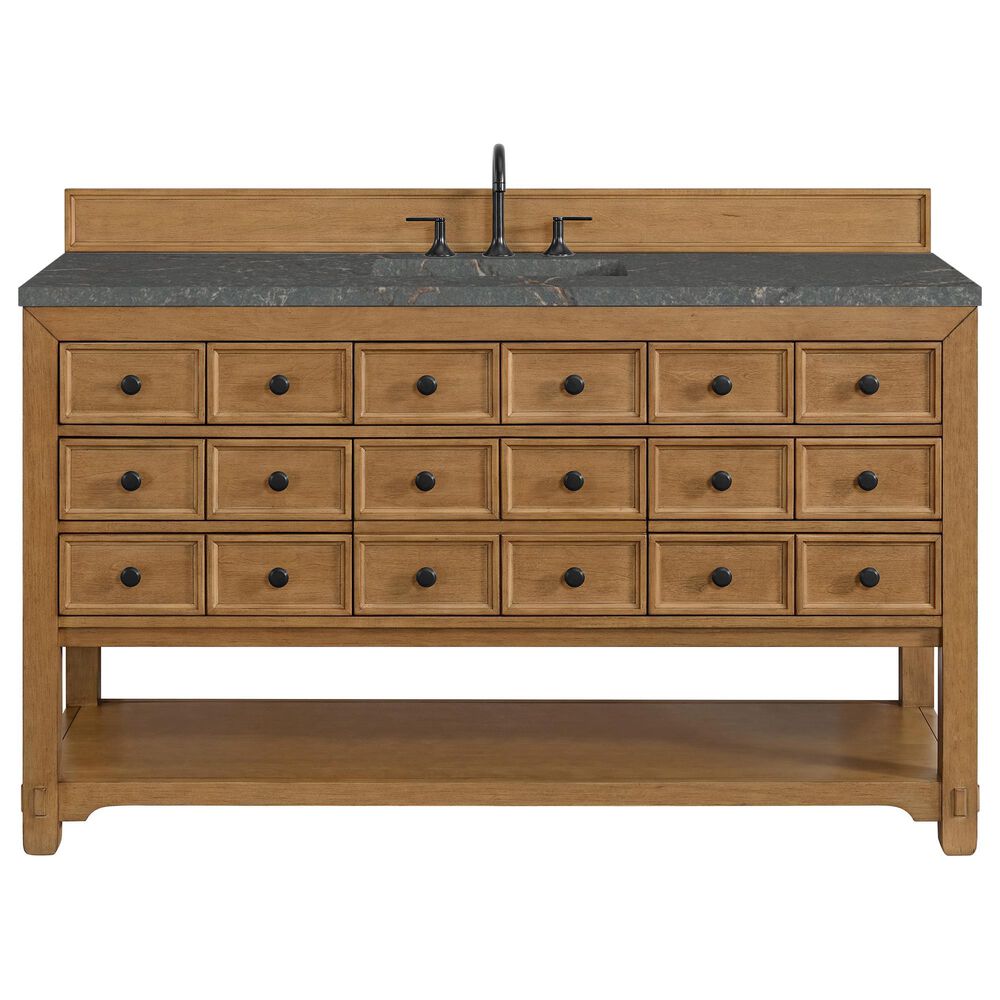 James Martin Malibu 60" Single Bathroom Vanity in Amber Birch with 3 cm Parisien Bleu Quartz Top and Rectangular Sink, , large