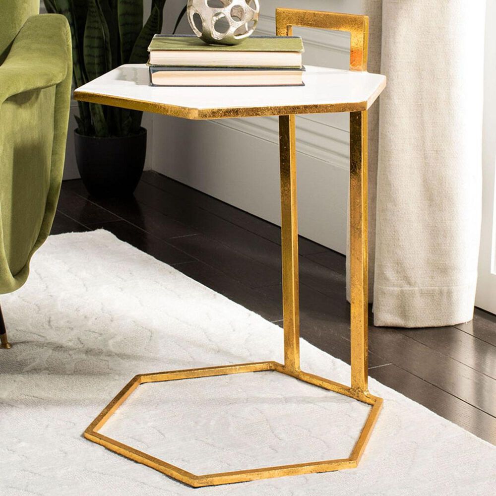 Safavieh Mirasol Hexagon C Table in White and Gold, , large