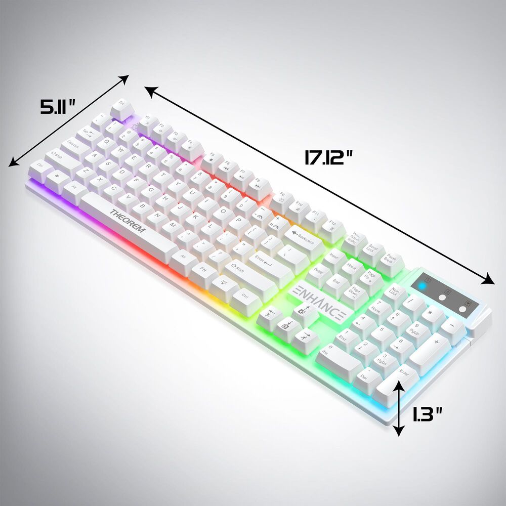 Enhance Theorem 3 Mechanical-Feel Gaming Keyboard in White and Clear, , large