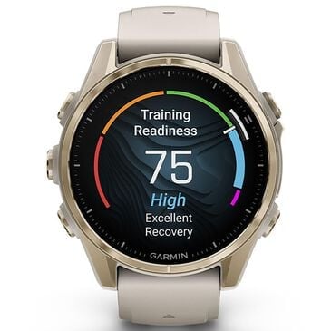 Garmin Fenix 8 Sapphire AMOLED Smartwatch 43mm Soft Gold Case with Fog Gray and Dark Sandstone Silicone Band, , large