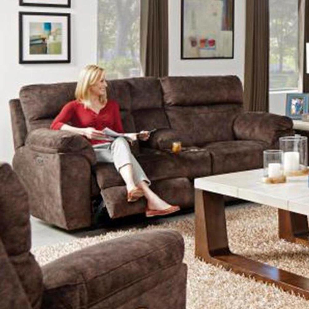 Catnapper Sedona Power Headrest Lay Flat Reclining Console Loveseat in Mocha, , large