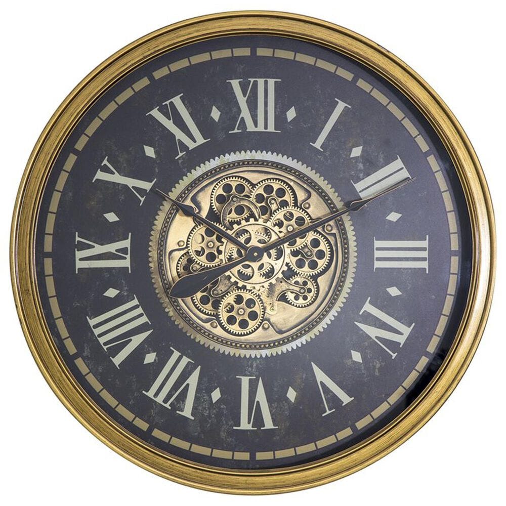 Yosemite Home Decor Aged Roman Gear Wall Clock in Gold and Black, , large