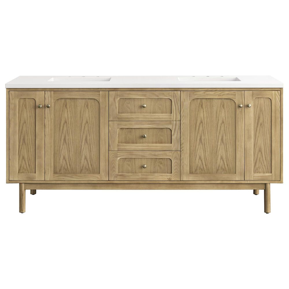 James Martin Vanities Laurent 72&quot; Double Bathroom Vanity in Light Natural Oak with 3 cm White Zeus Quartz Top and Rectangular Sinks, , large
