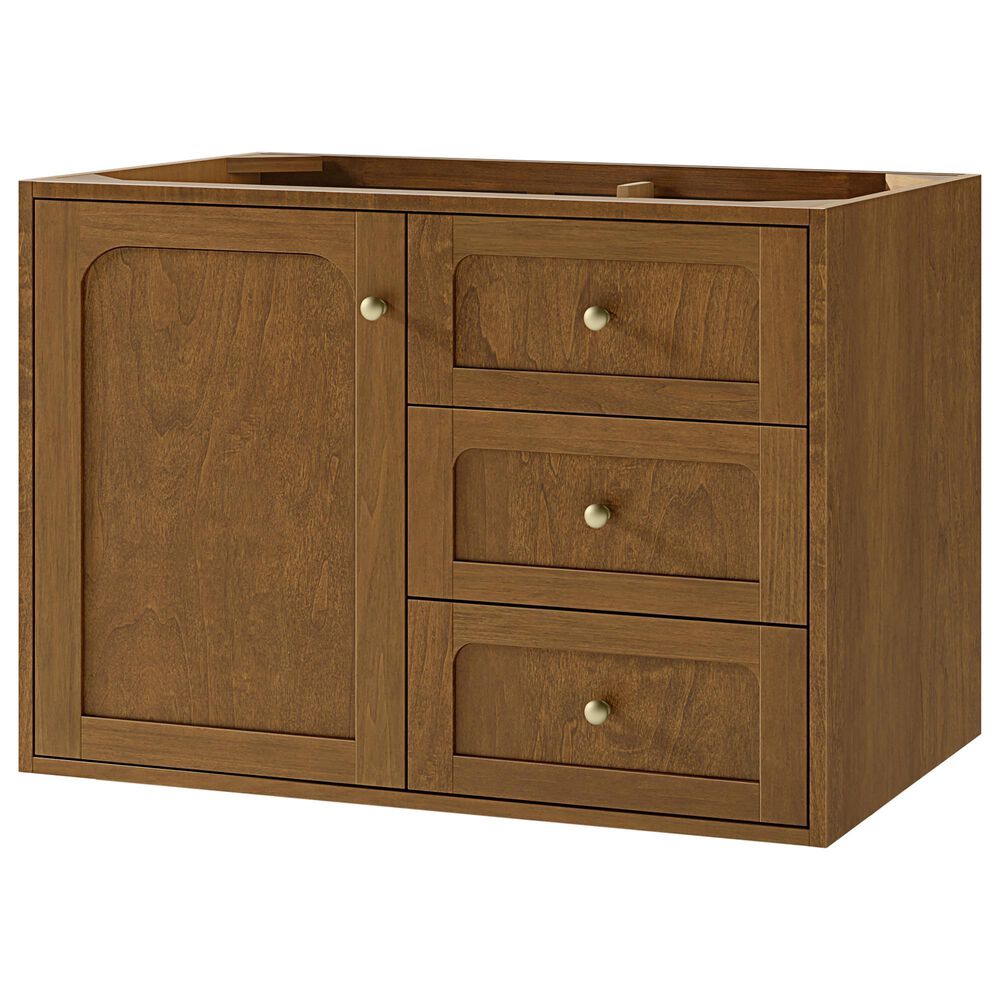James Martin Laurent 36" Single Bathroom Vanity in Honey Oak with Single Hole 3 cm White Zeus Silestone Top and Rectangular Sink, , large