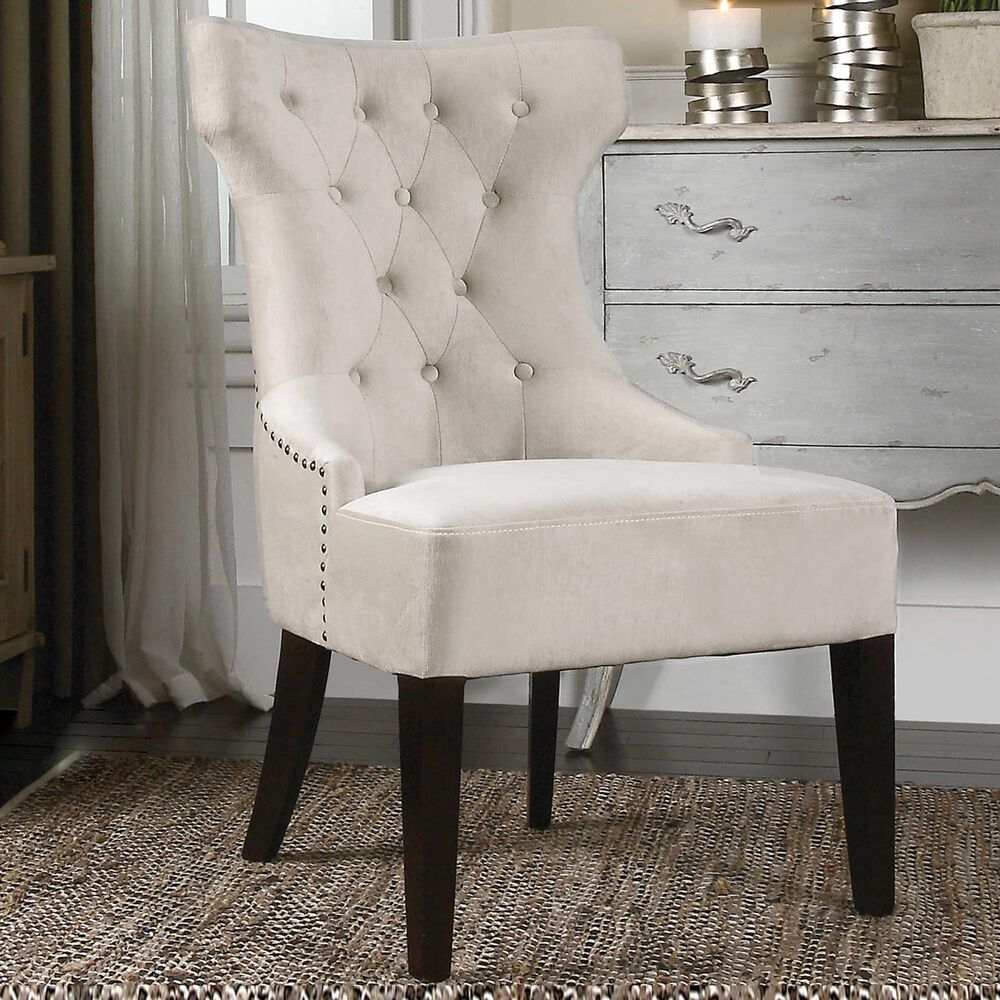 Uttermost Arlette Wing Chair in Antique White Velvet, , large