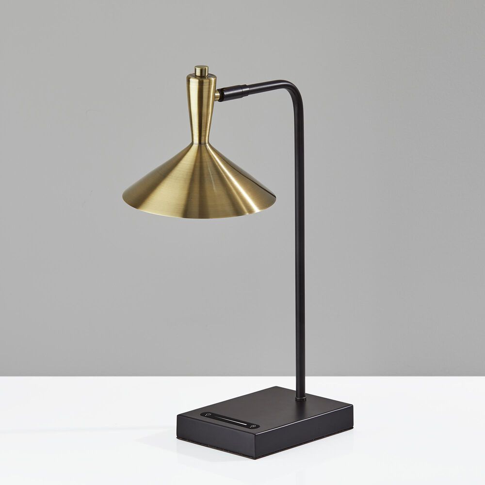 Adesso Lucas LED Desk Lamp with USB in Black and Antique Brass, , large