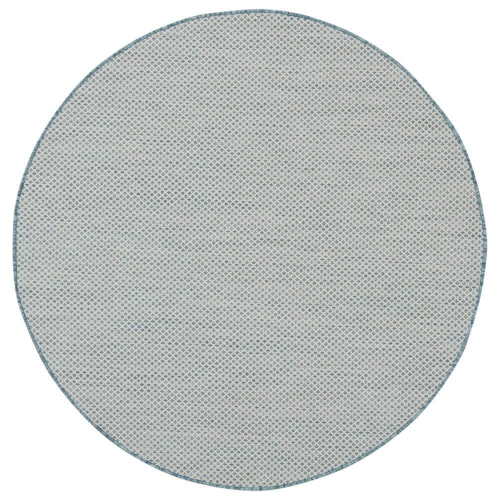 Nourison Courtyard Ivory and Aqua 4" Round Indoor/Outdoor Area Rug, , large