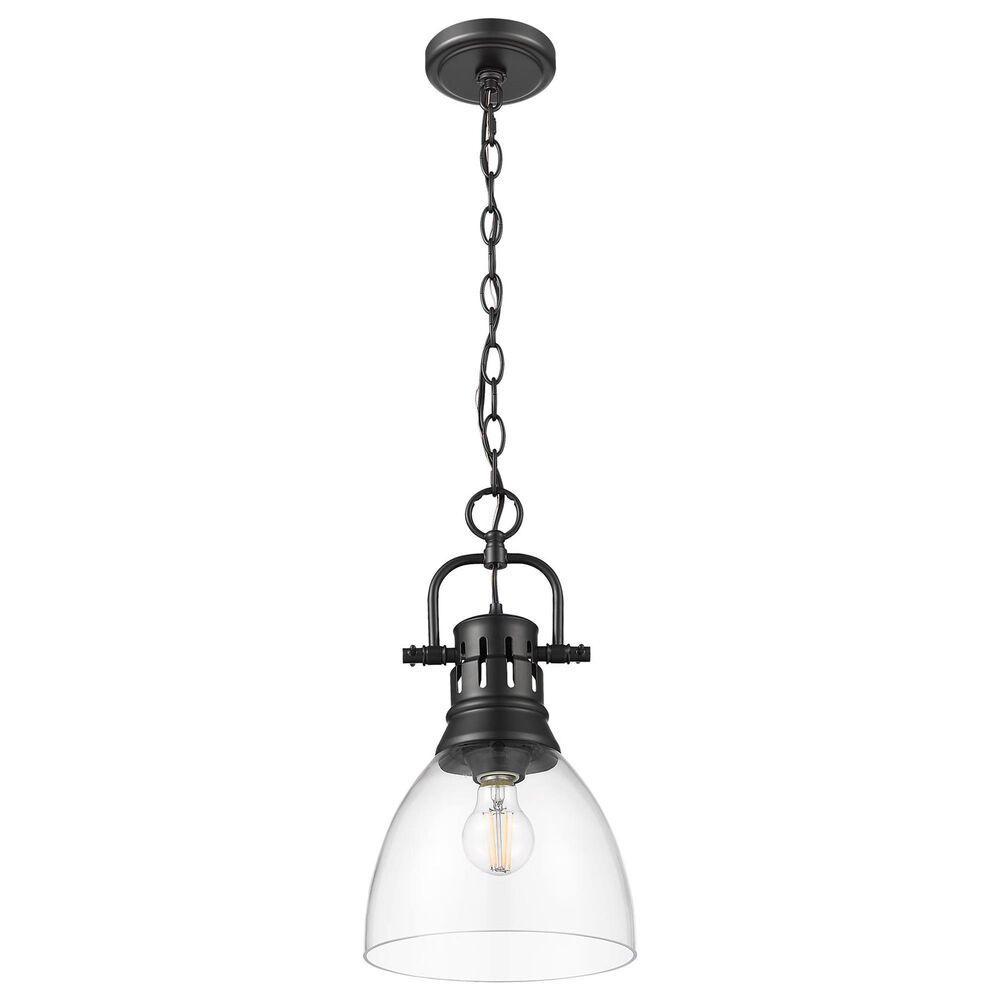 Golden Lighting Duncan 1-Light Small Pendant with Chain and Clear Shade in Matte Black, , large