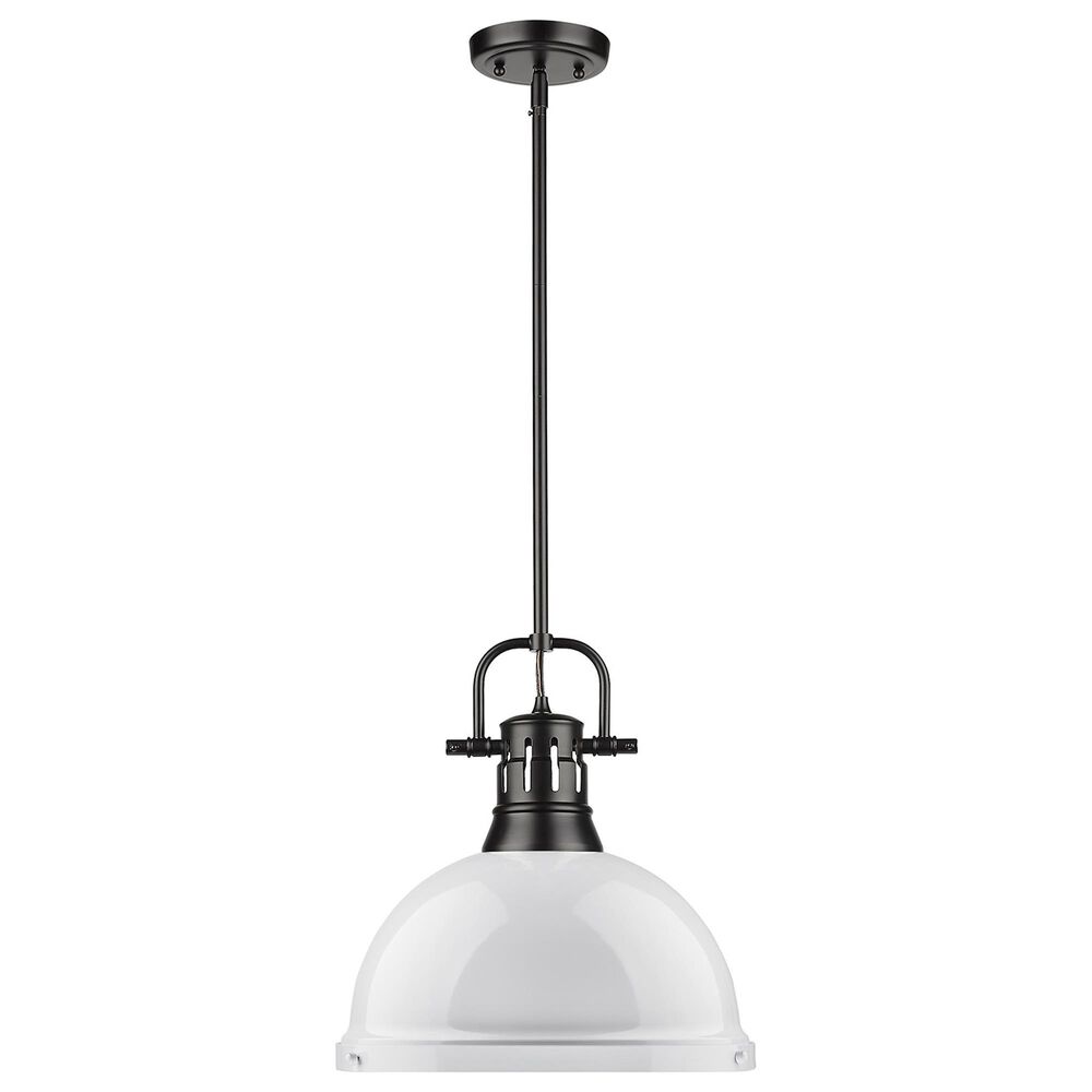 Golden Lighting Duncan 1-Light Pendant with Rod and White Shade in Matte Black, , large