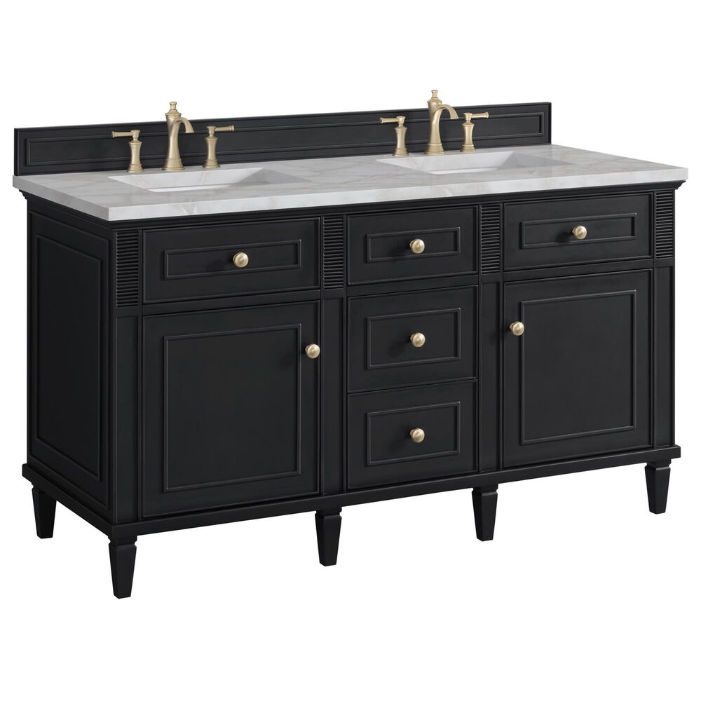 James Martin Vanities Lorelai 60" Double Bathroom Vanity in Black Onyx with 3 cm Eternal Jasmine Pearl Silestone Top, Rectangular Sinks and FreePower Wireless Charger, , large
