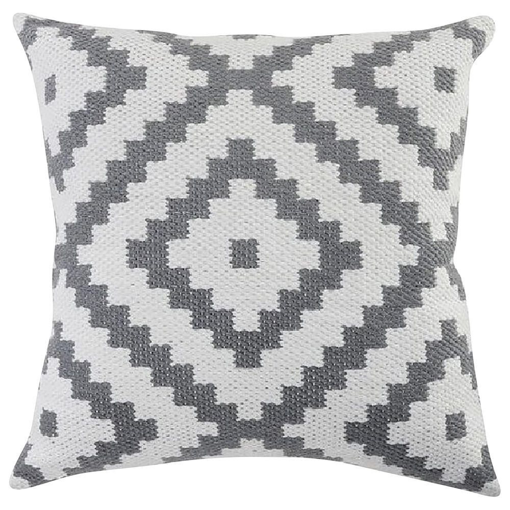 L.R. RESOURCES Robin 20" x 20" Geometric Outdoor Throw Pillow in White and Gray, , large