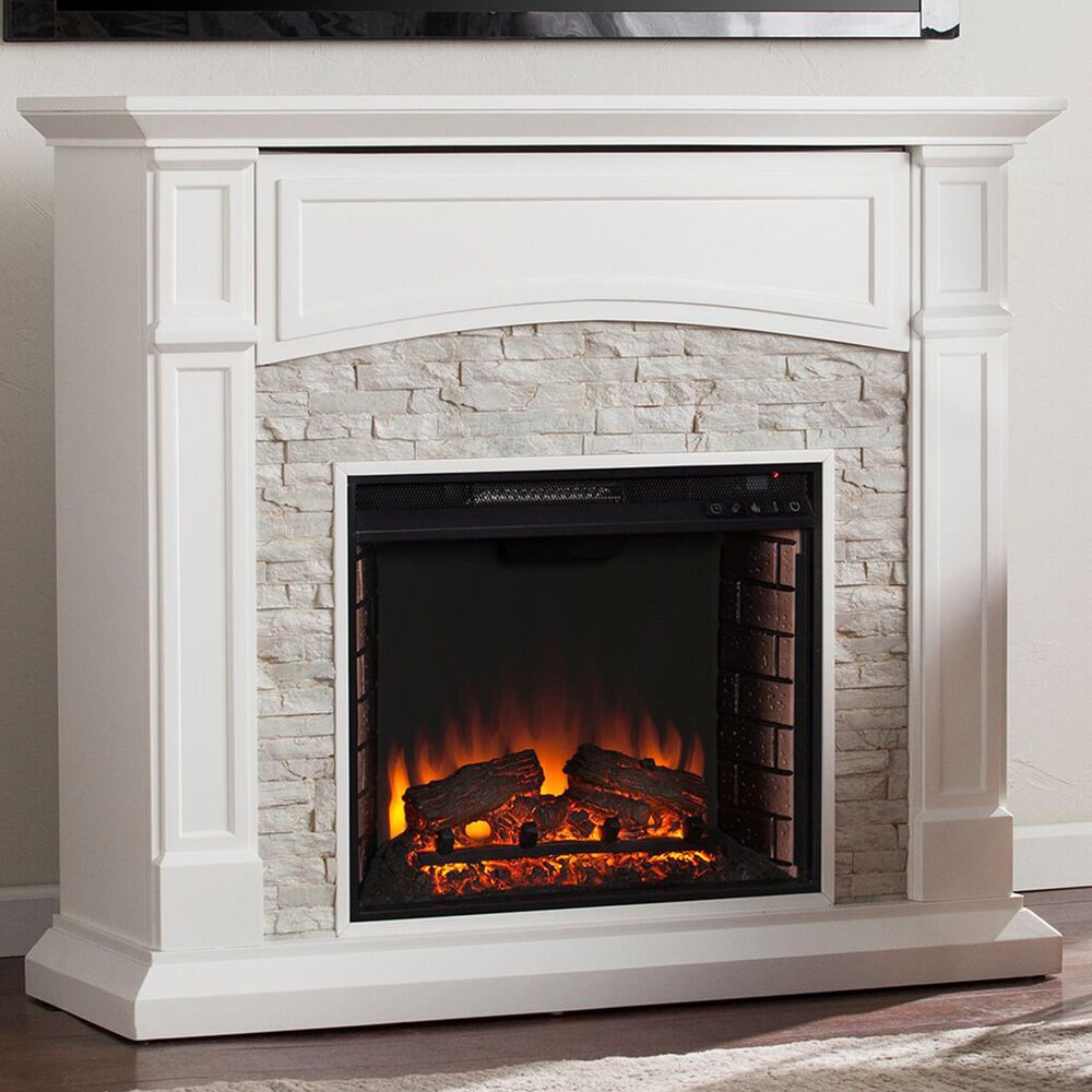 Southern Enterprises Cydos Electric Media Fireplace in Crisp White/Rustic  White Faux Stone | NFM