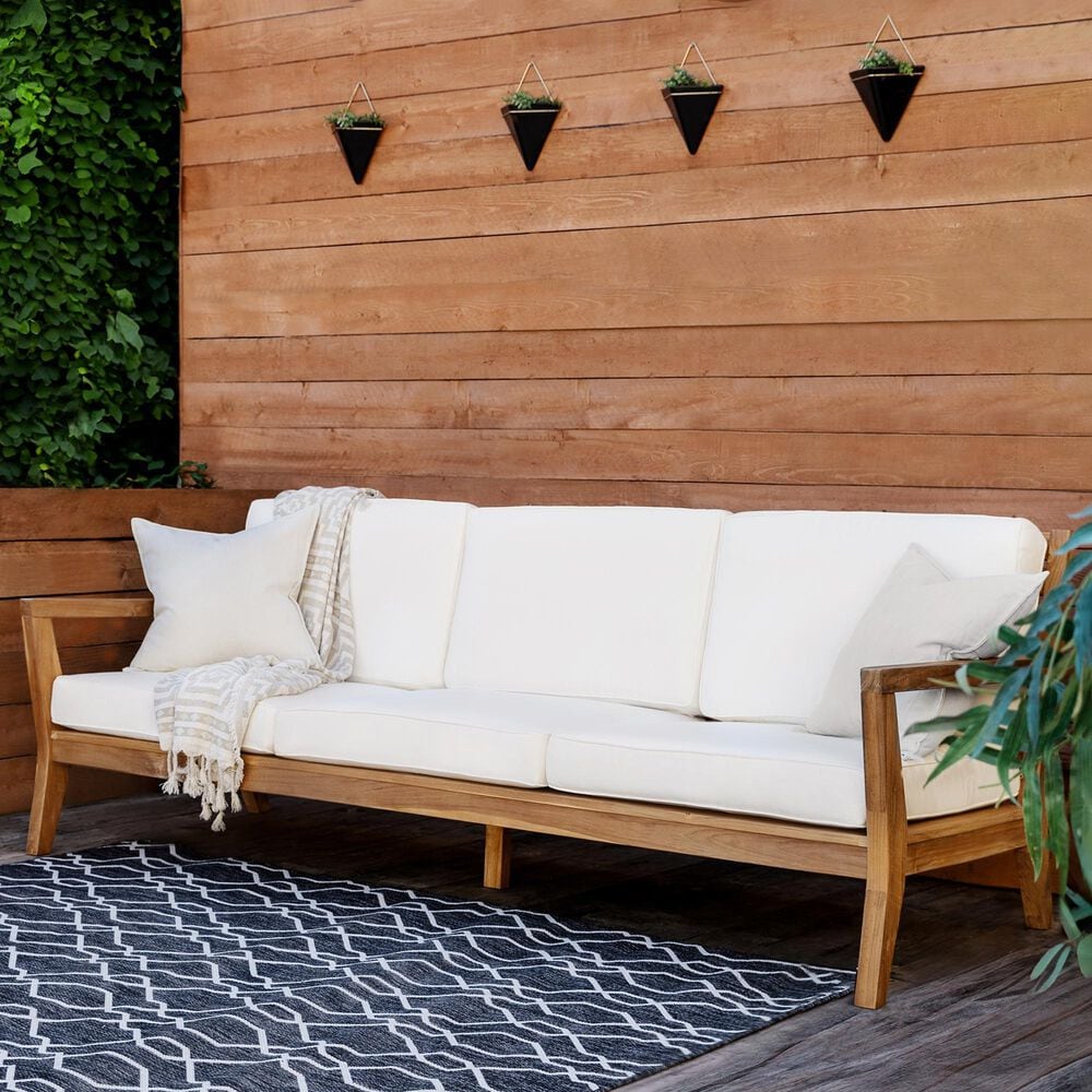 Linon Home Decor Carenen Outdoor 3-Seat Sofa with White Cushions in Natural, , large
