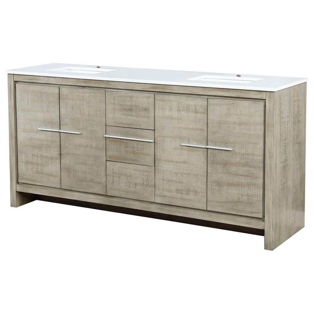 Lexora Home Lafarre 72" Double Bathroom Vanity in Rustic Acacia with 2 cm White Quartz Top and Rectangular Sinks, , large