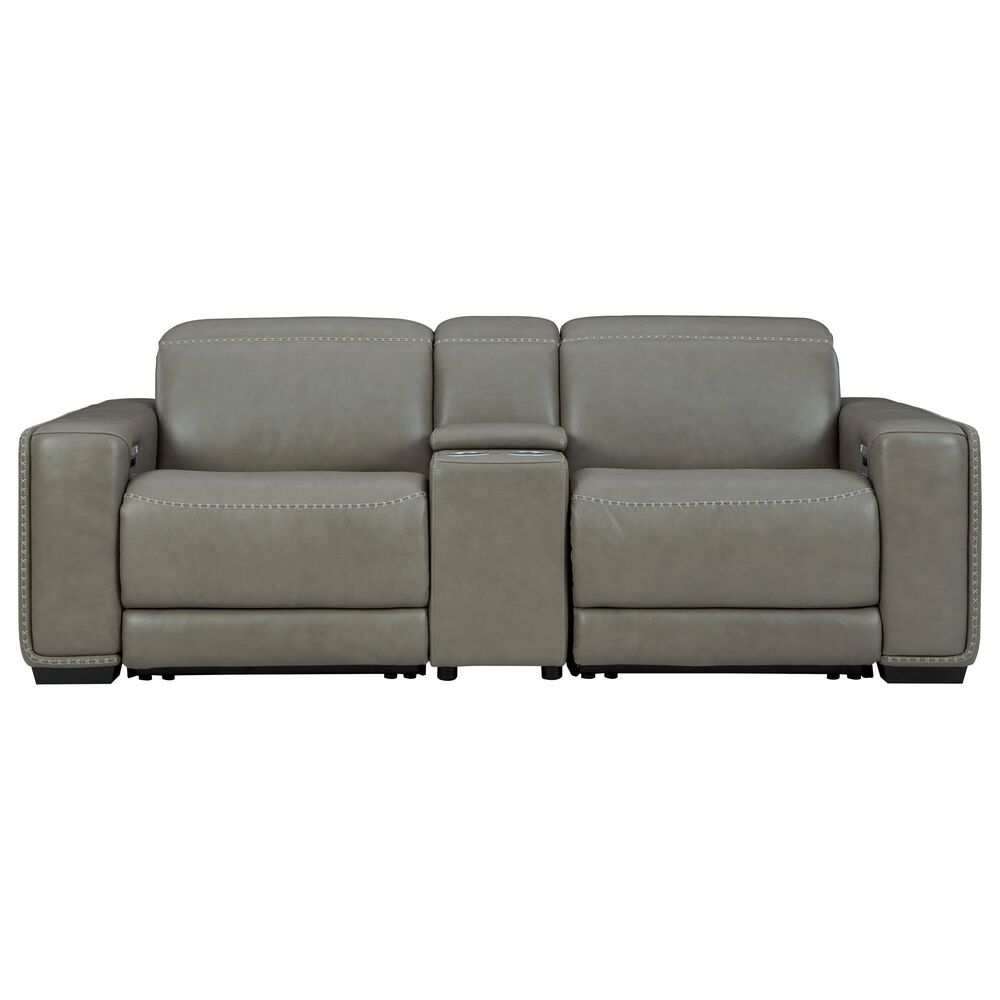 Signature Design by Ashley Correze Power Reclining Loveseat with Console in Gray Leather Match, , large