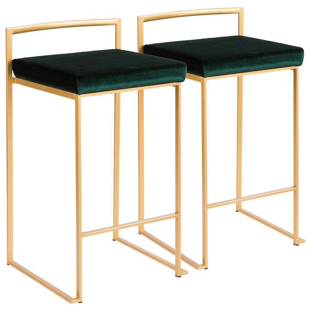 Lumisource Fuji Stackable Counter Stool in Green/Gold (Set of 2), , large