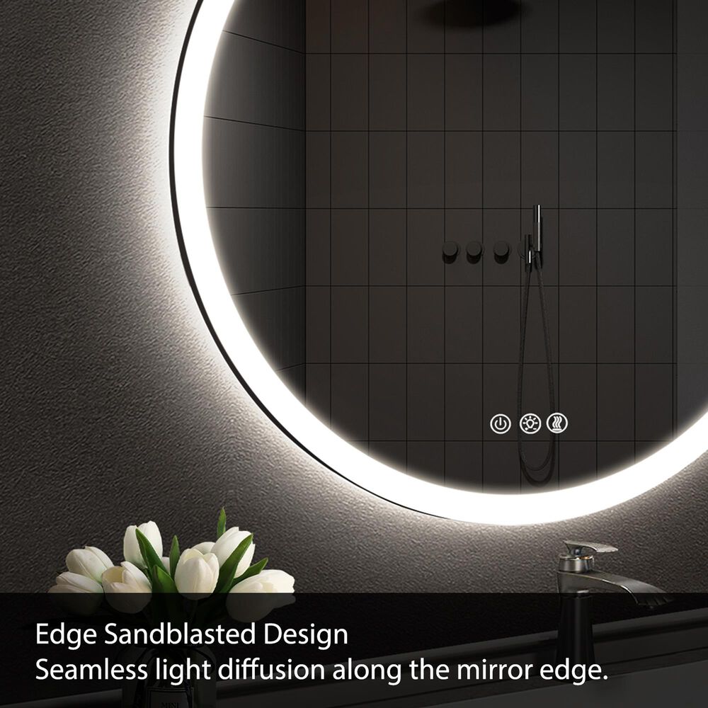 HOMLUX 28" Round LED Bathroom Vanity Mirror in Silver, , large