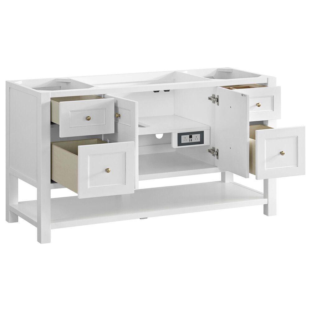 James Martin Vanities Breckenridge 60" Single Bathroom Vanity in Bright White with 3 cm Eternal Jasmine Pearl Quartz Top, Rectangular Sink and FreePower Wireless Charger, , large