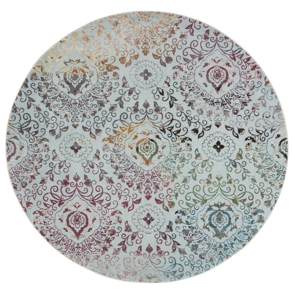 Safavieh Aria ARA172B 6"6" Round Blue and Multicolor Area Rug, , large