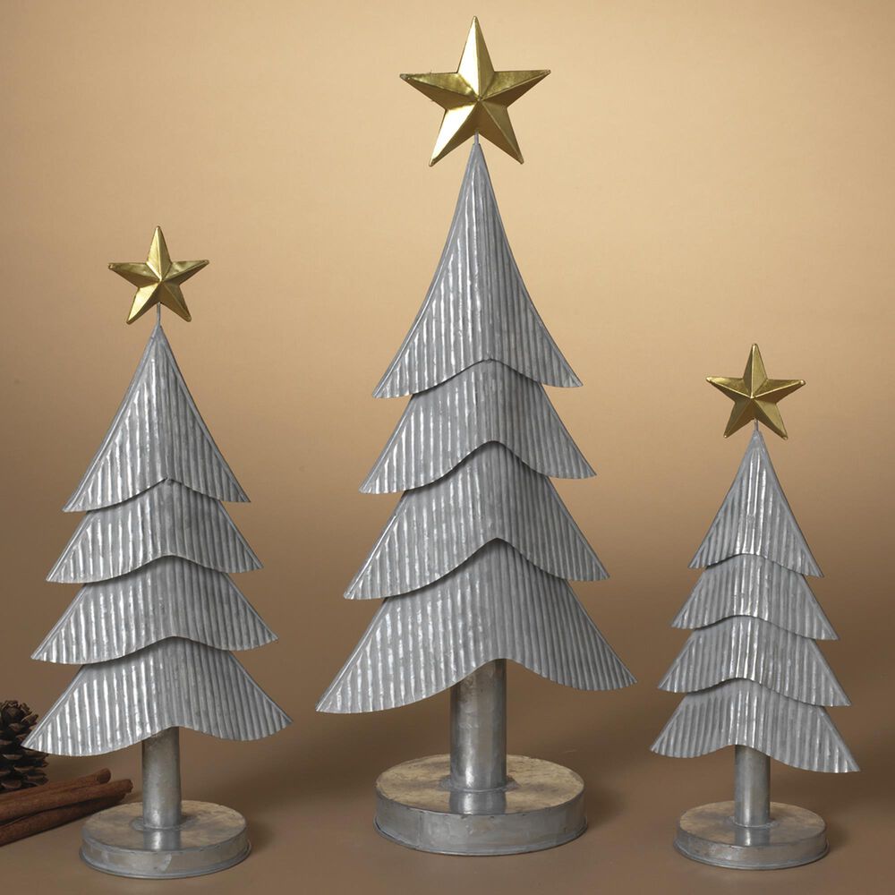 The Gerson Company 3-Piece Metal Christmas Tree Set in Gray, , large