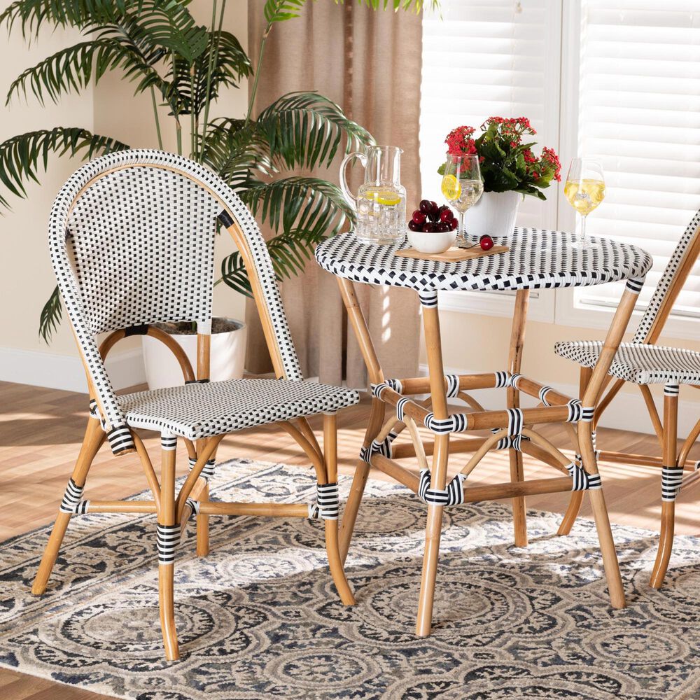 Baxton Studio Genica Side Chair in Black, White and Natural Brown, , large