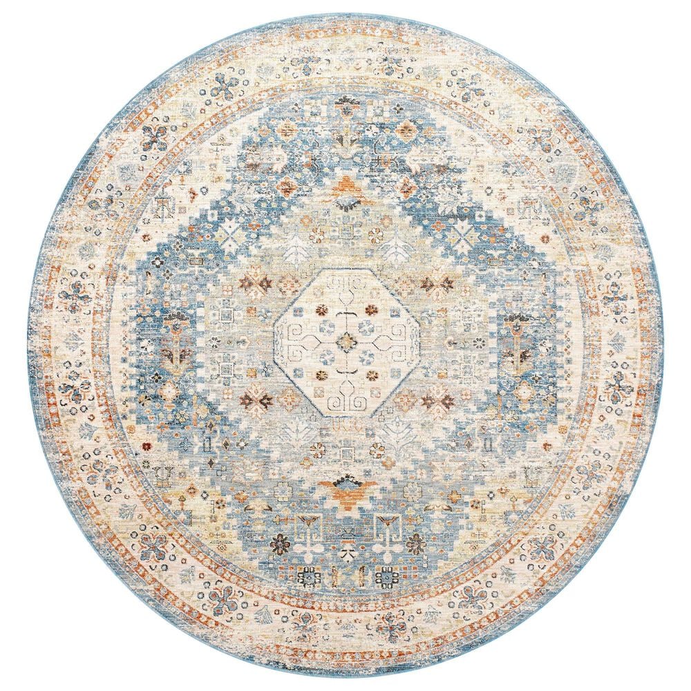 Surya Chicago CHG2309 7&#39;10&quot; Round Blue, Light Beige, Mustard, Slate, Burnt Orange, Light Grey Area Rug, , large