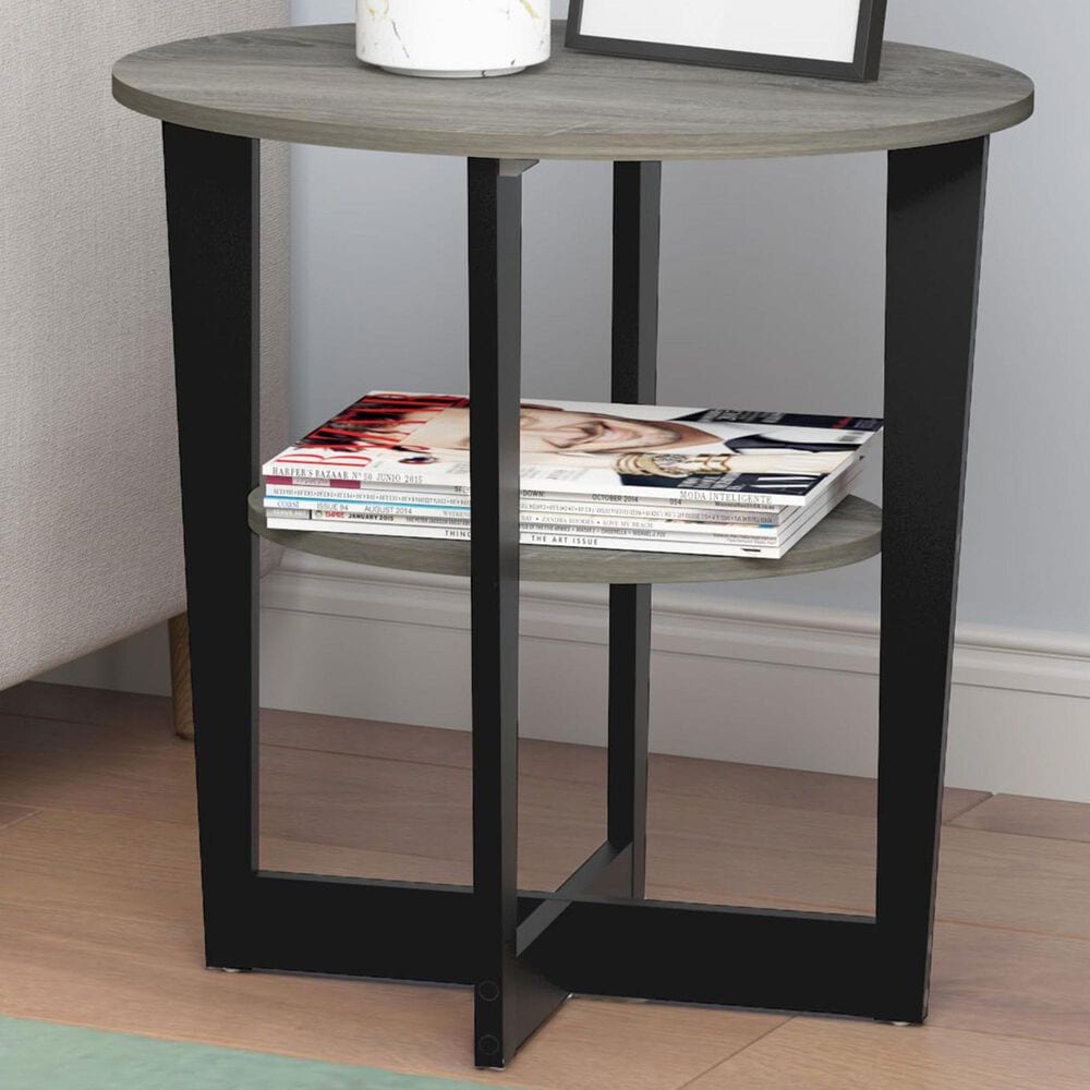 HOMLUX Oval End Table in French Oak and Black, , large
