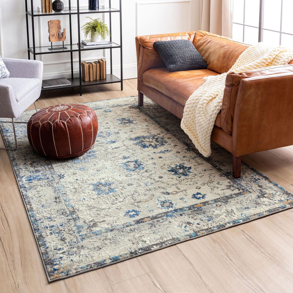 Karastan Cleo Evesham 5&#39;3&quot; x 8&#39; Grey and Dark Blue Area Rug, , large