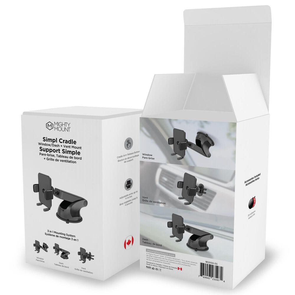 The Mighty Mount Simple Cradle Combo with Vent and Dash Mount Base in Black, , large