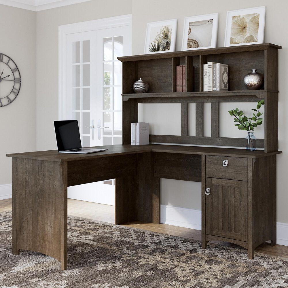 Bush Salinas 60" LShaped Desk with Hutch in Ash Brown Nebraska