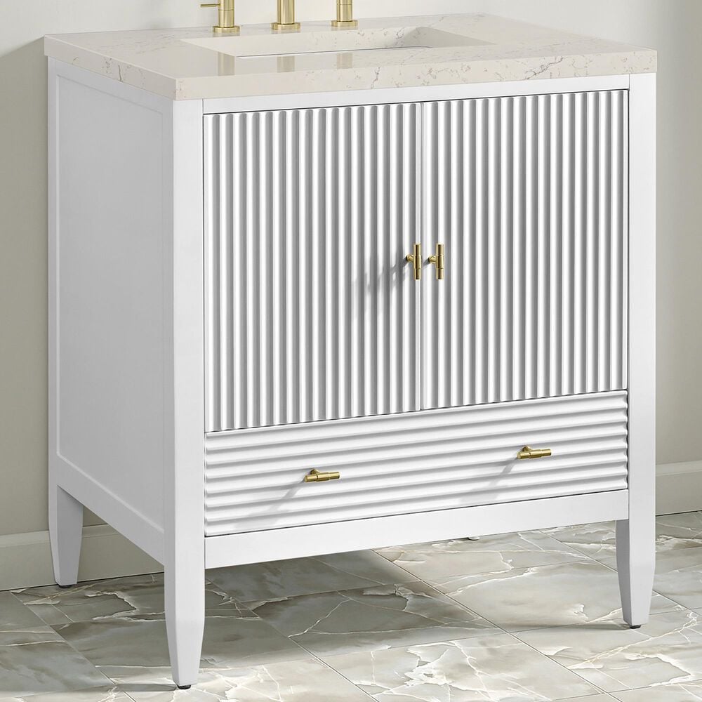 James Martin Myrrin 30" Single Bathroom Vanity in Bright White with 3 cm Charcoal Soapstone Silestone Top and Rectangular Sink, , large